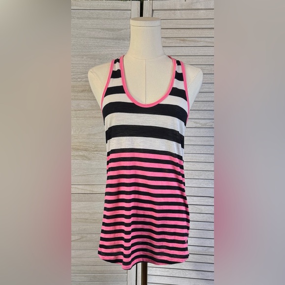 PINK Victoria's Secret Black and Pink Striped Tank Top. Size XS. Good Condition - Picture 2 of 11